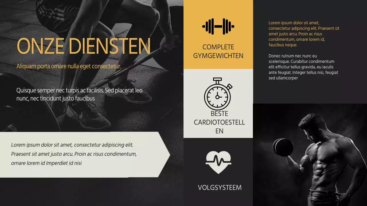 Geel Zwart minimaal vet Fitness en fitness bedrijf introductie