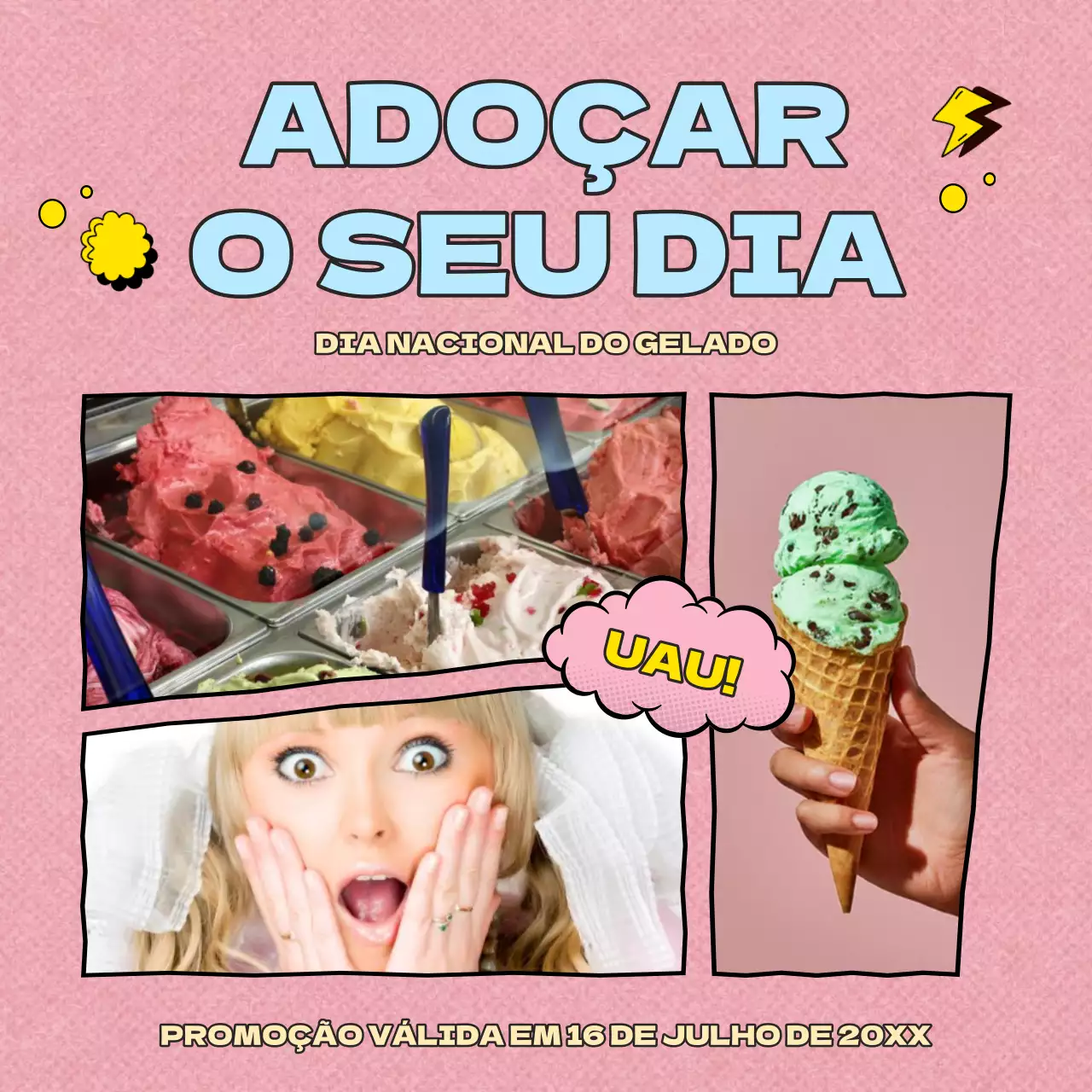 anúncio do dia do gelado retro azul rosa