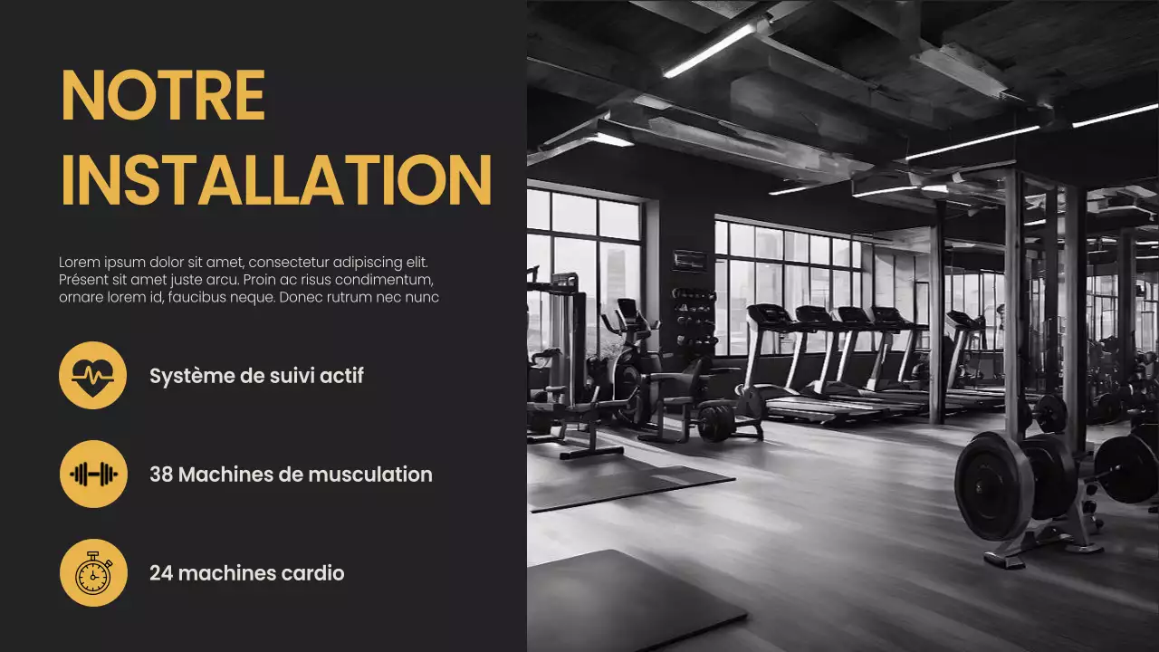 Yellow Black minimal bold Fitness and Gym présentation de l'entreprise