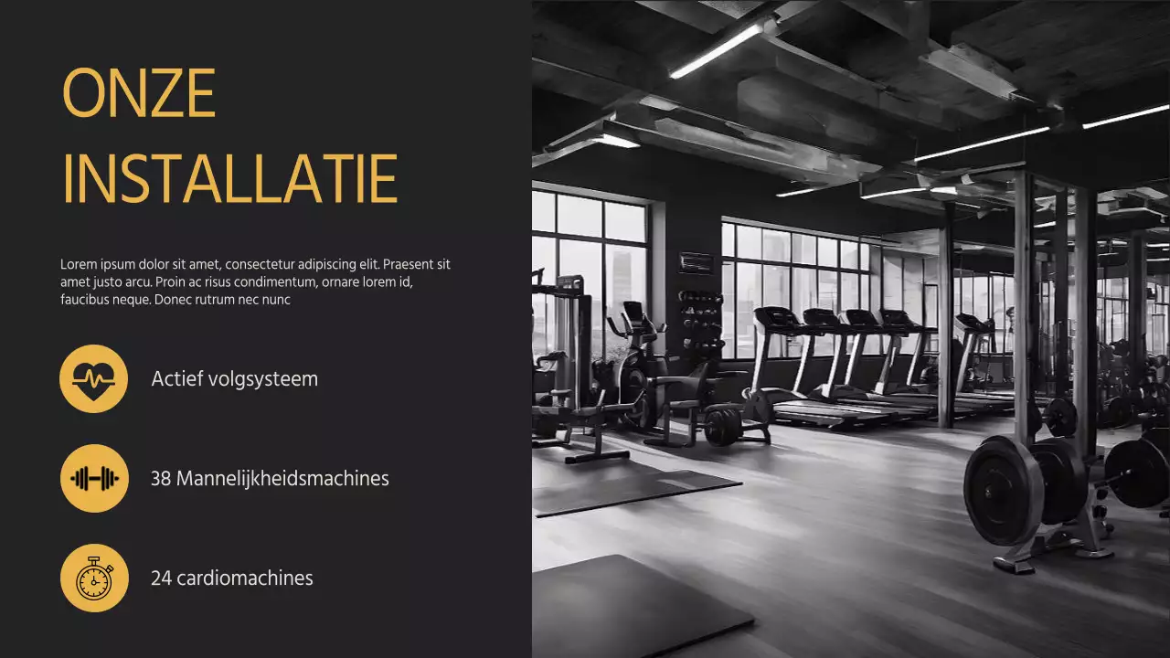 Geel Zwart minimaal vet Fitness en fitness bedrijf introductie