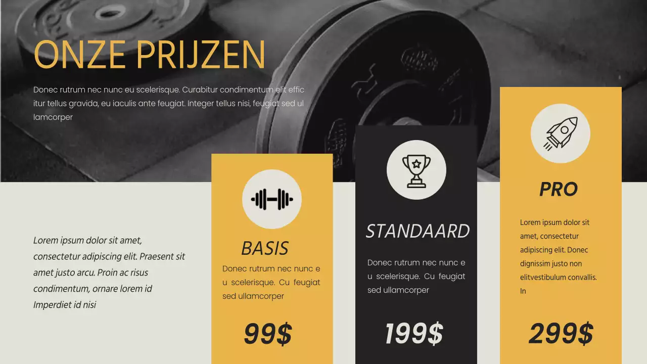 Geel Zwart minimaal vet Fitness en fitness bedrijf introductie