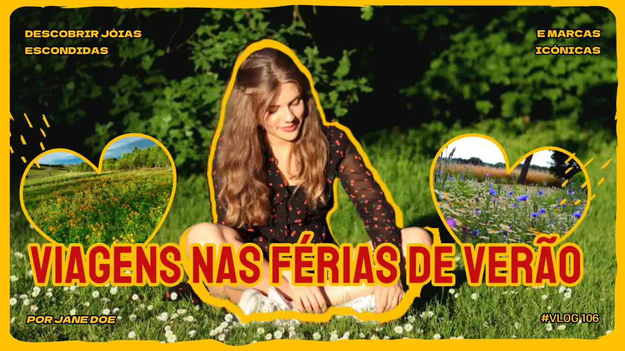 Amarelo vermelho vintage vídeo retro travel vlog título principal