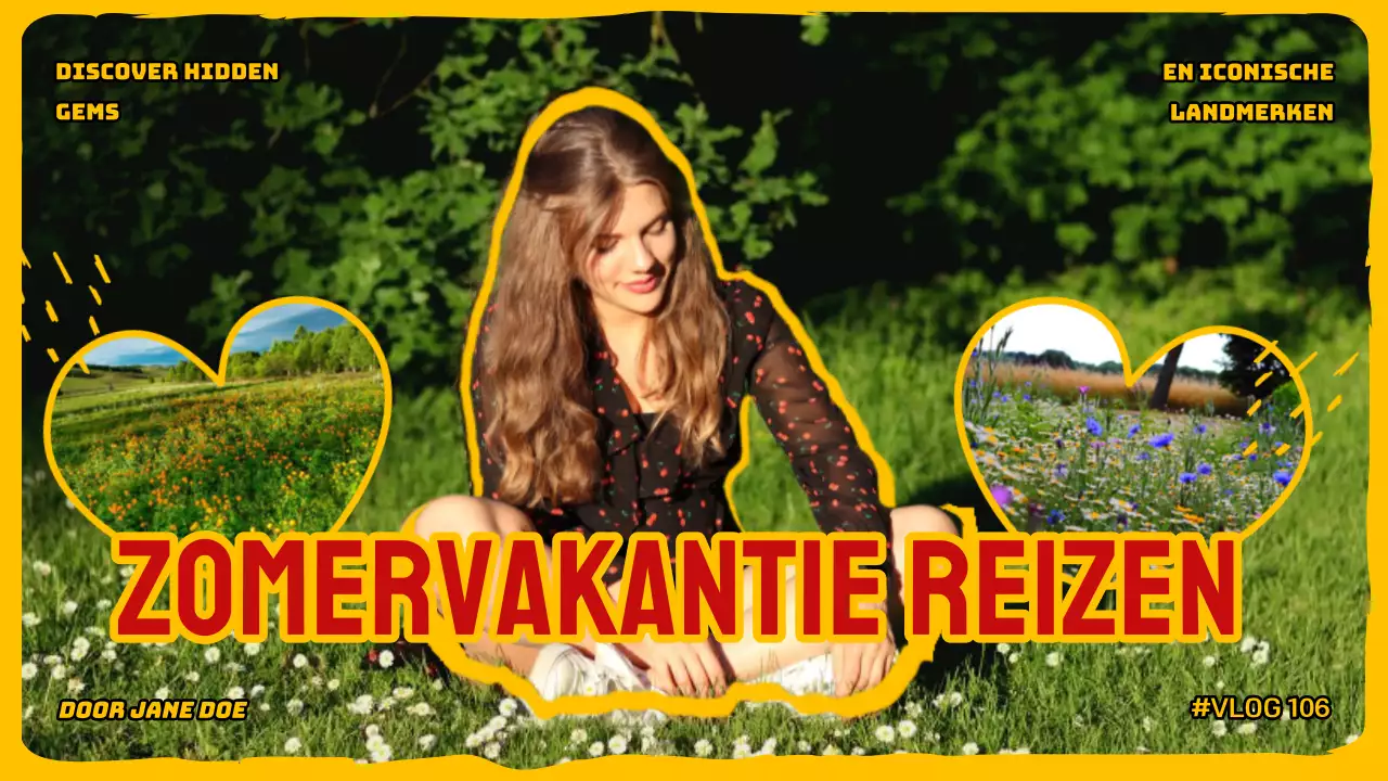 Geel rood vintage retro video travel vlog hoofdtitel