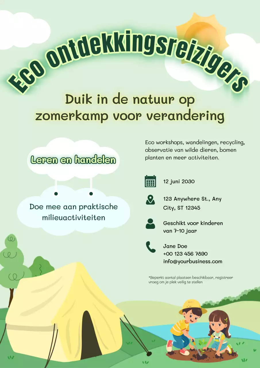 Green Simple aankondigingsflyer zomerkamp