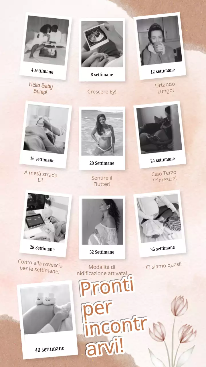 Collage di foto polaroid sulla gravidanza semplice beige