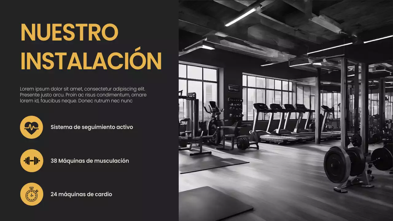 Yellow Black minimal bold Presentación de la empresa Fitness and Gym