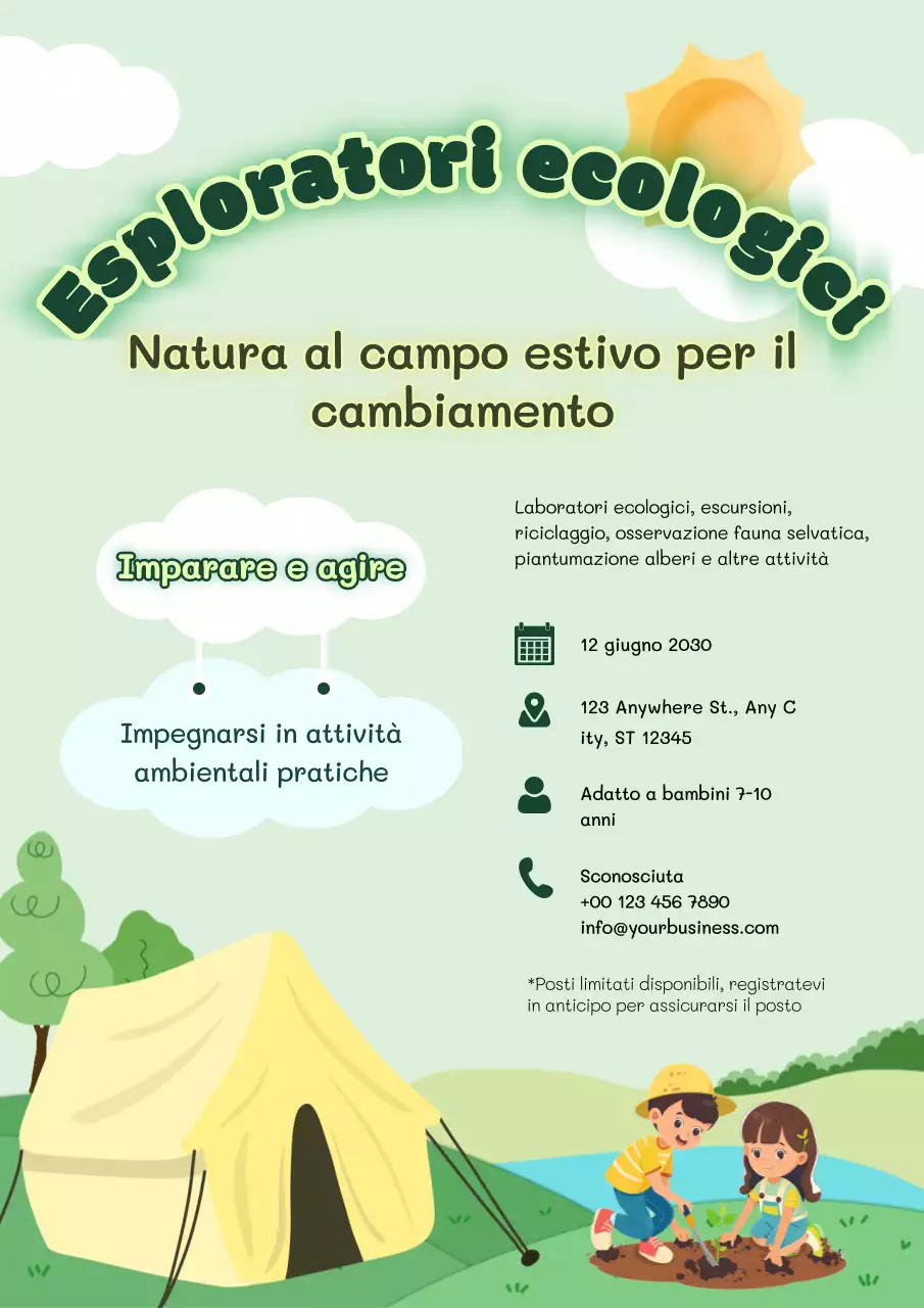 Volantino di annuncio del campo estivo Green Simple