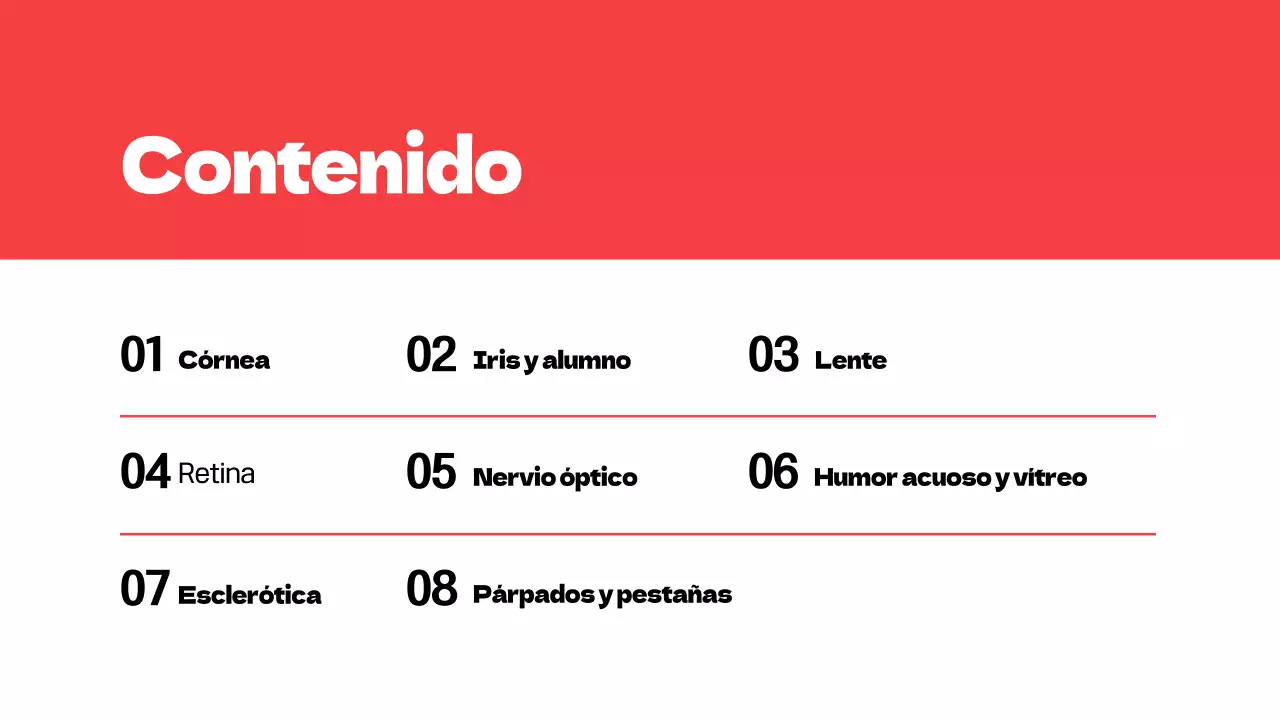 Rojo Partes simples de los ojos Material de estudio