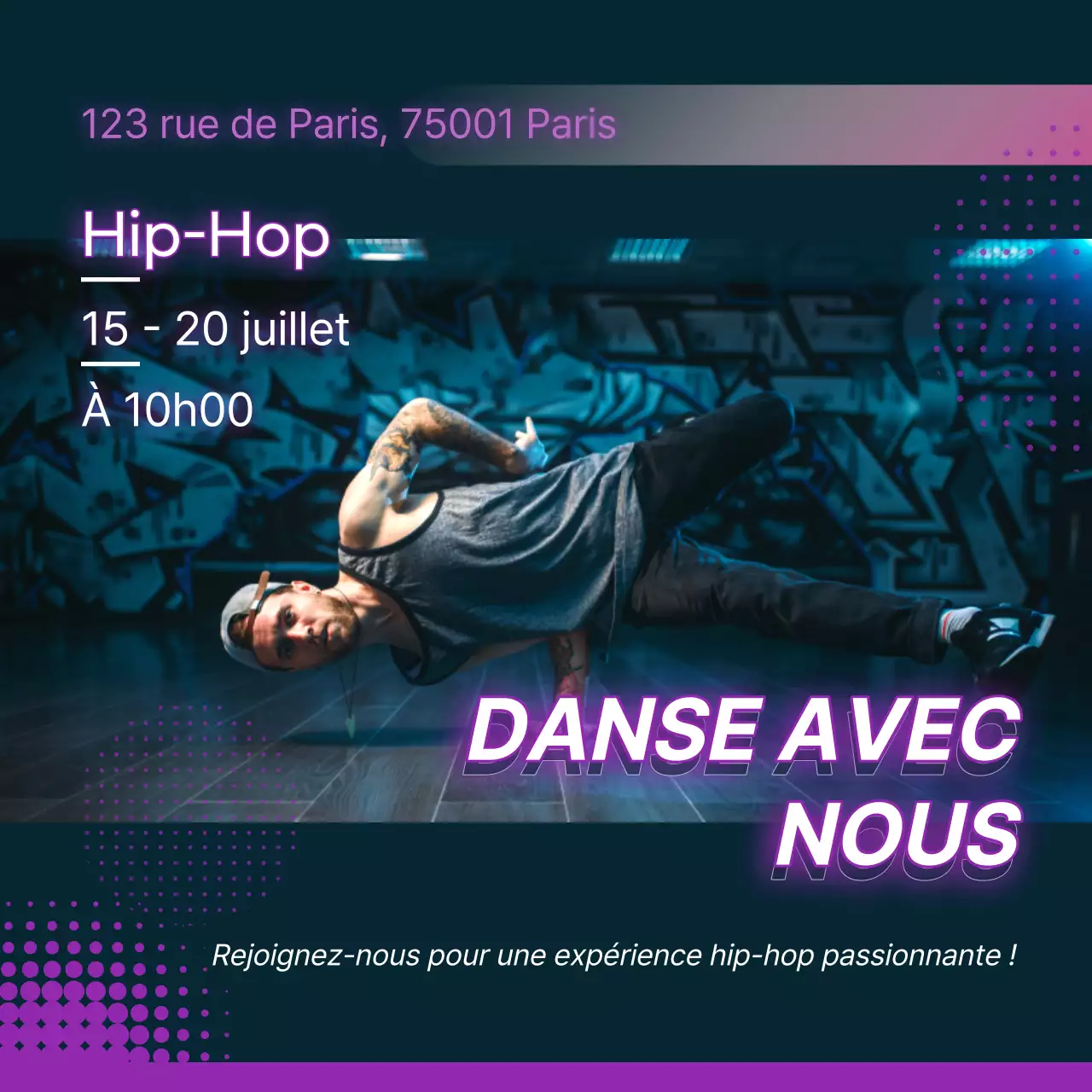 Promotion de l'atelier pop beige et violet