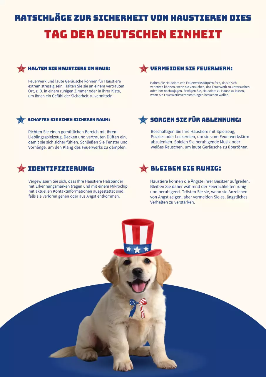 Rotes und blaues Infografik-Poster zur Sicherheit von Haustieren