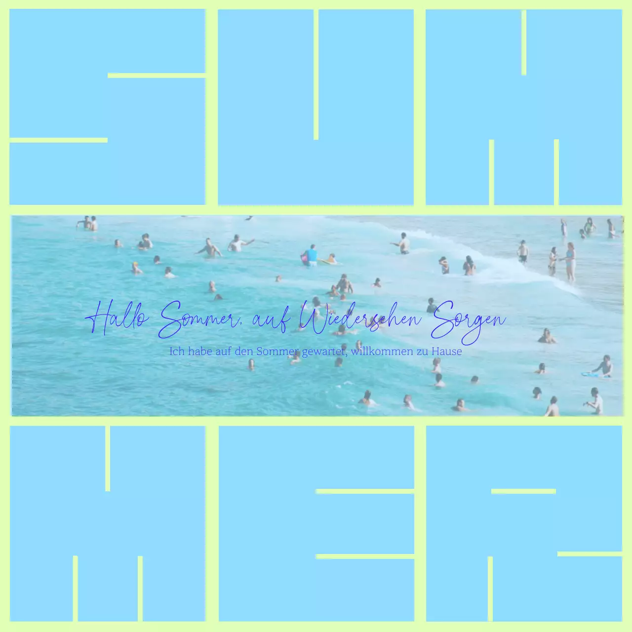 Moderne Sommerreisepost in Chartreuse und Hellblau