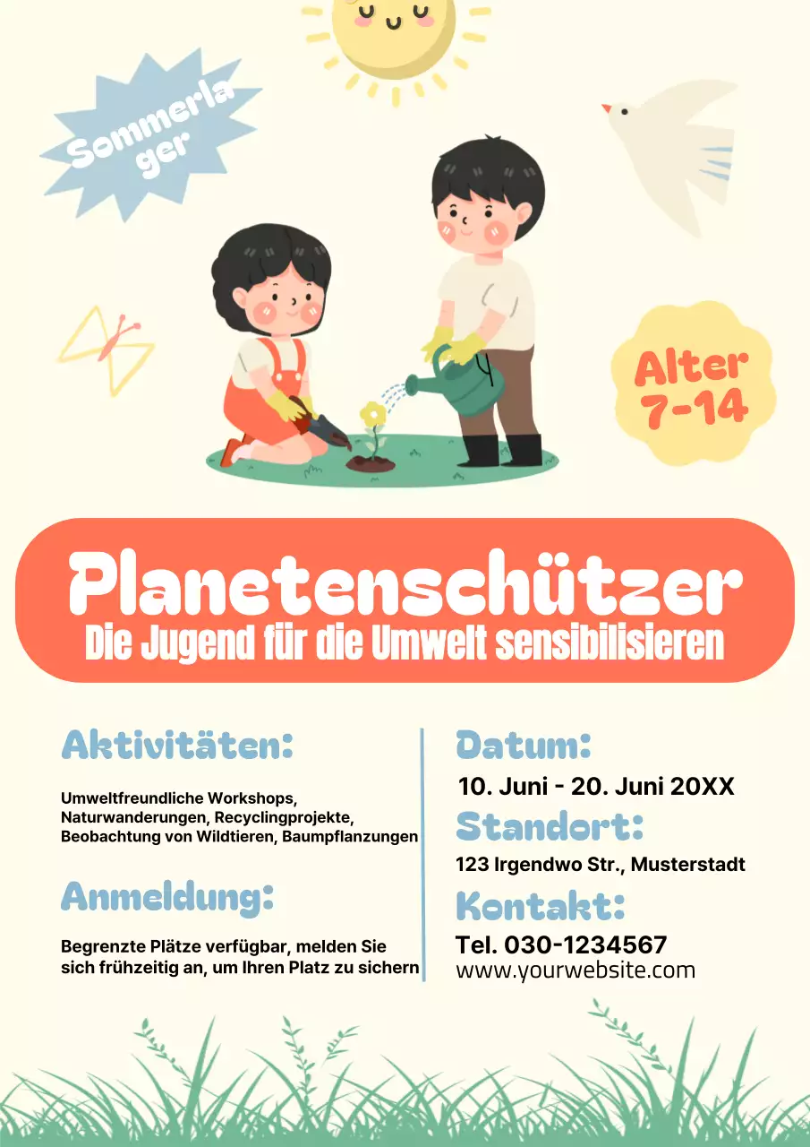Helle niedliche Illustration Sommer Umwelt Veränderung Camp Ankündigung Poster