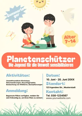 Helle niedliche Illustration Sommer Umwelt Veränderung Camp Ankündigung Poster