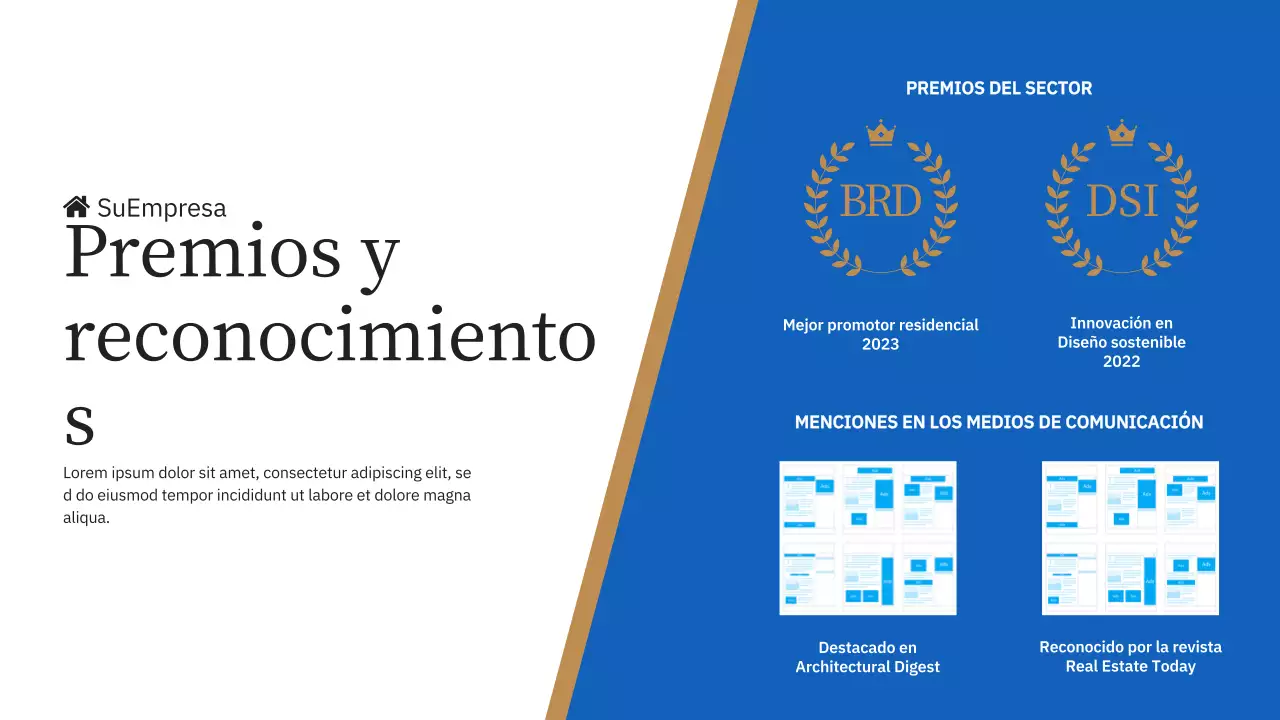 Azul y amarillo Elegante presentación de la empresa Marca Inmobiliaria