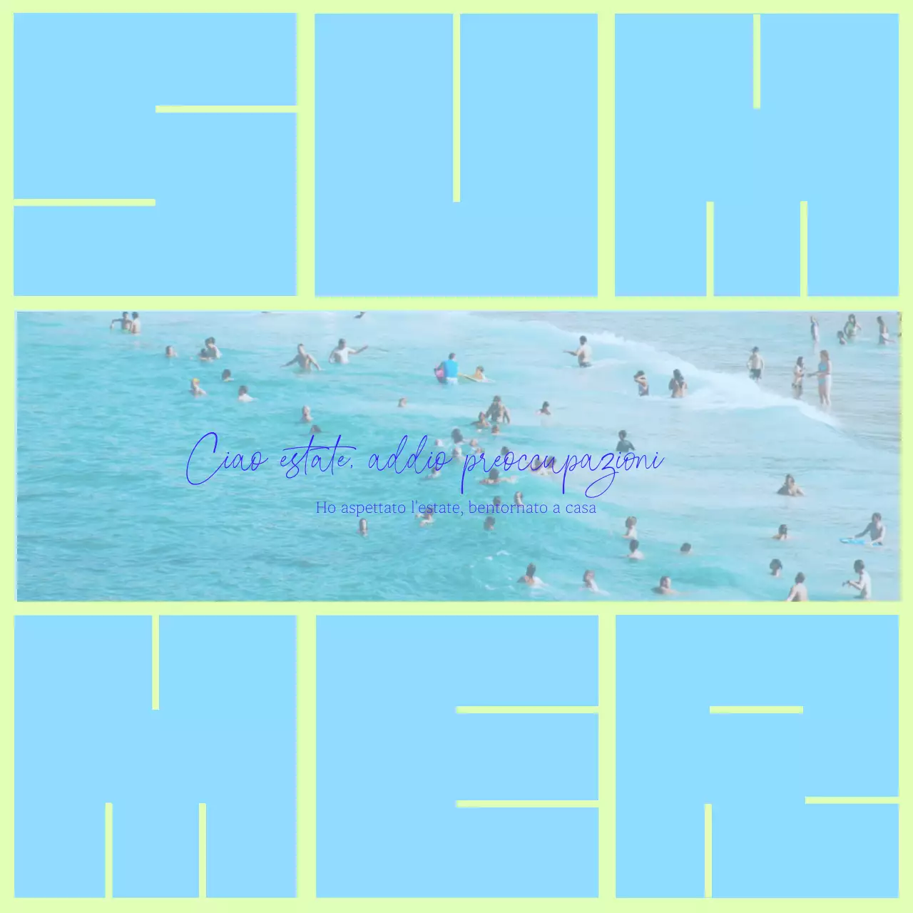 Post di viaggio estivo moderno in chartreuse e azzurro