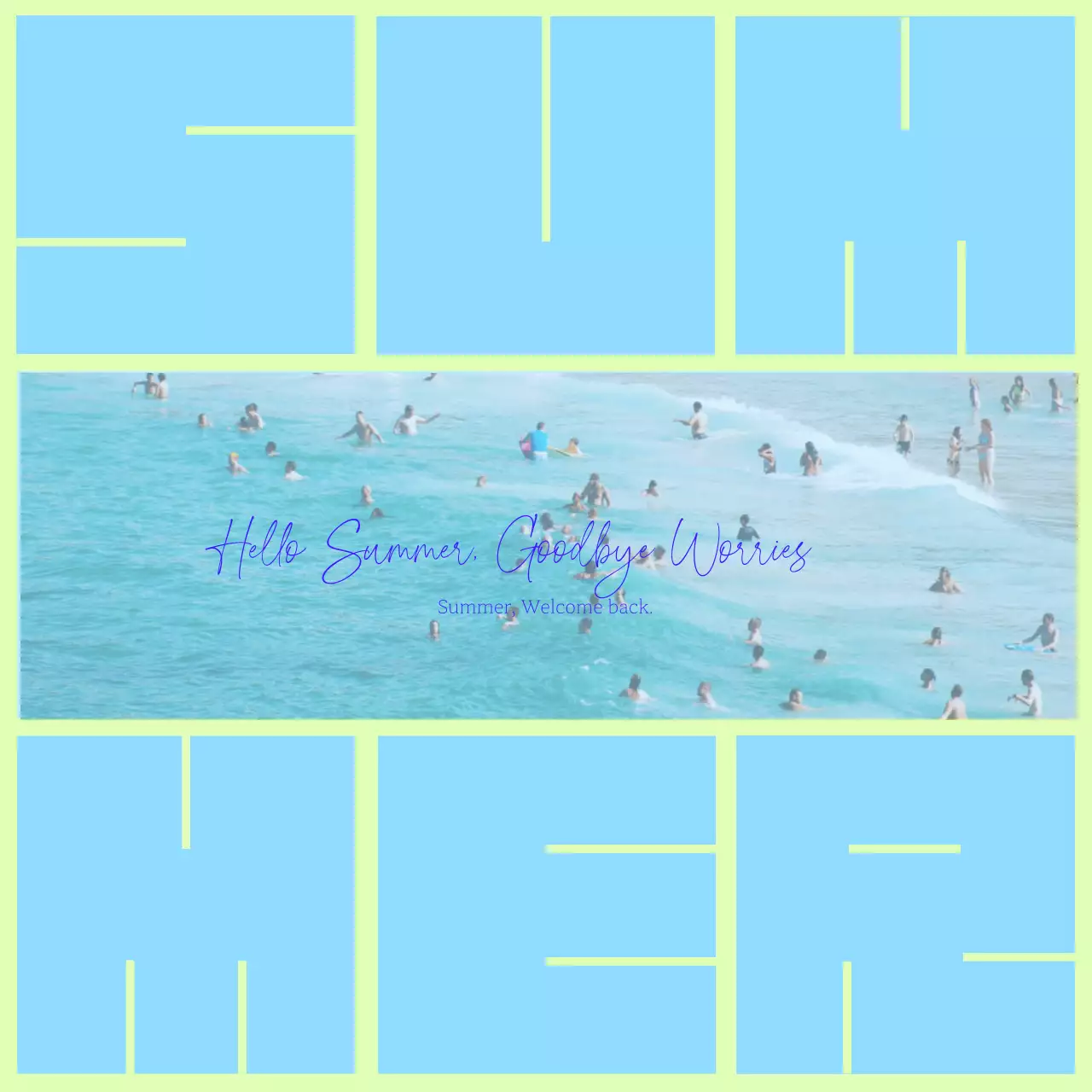 Modern summer travel post in chartreuse and light blue