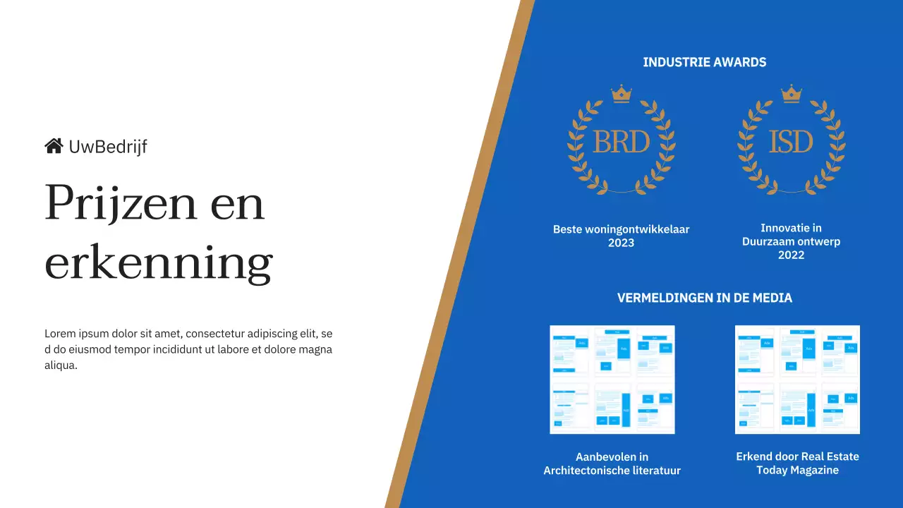 Blauw en Geel Elegant Bedrijf Introductie Vastgoedmerk