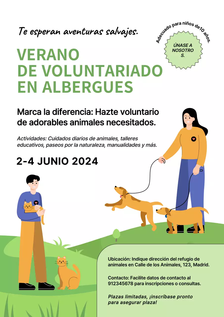 Invitación al voluntariado en el refugio Green Simple