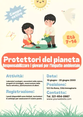 Luminoso Illustrazione carina del manifesto di annuncio del campo estivo per il cambiamento ambientale