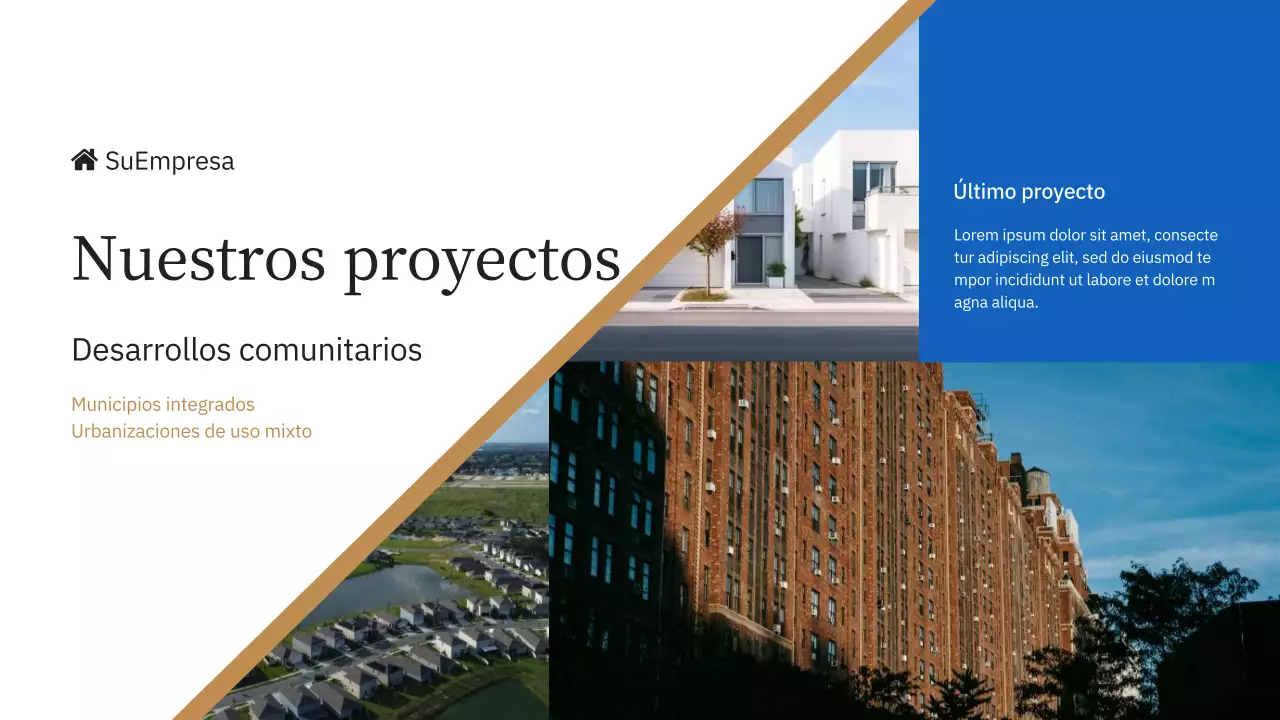 Azul y amarillo Elegante presentación de la empresa Marca Inmobiliaria