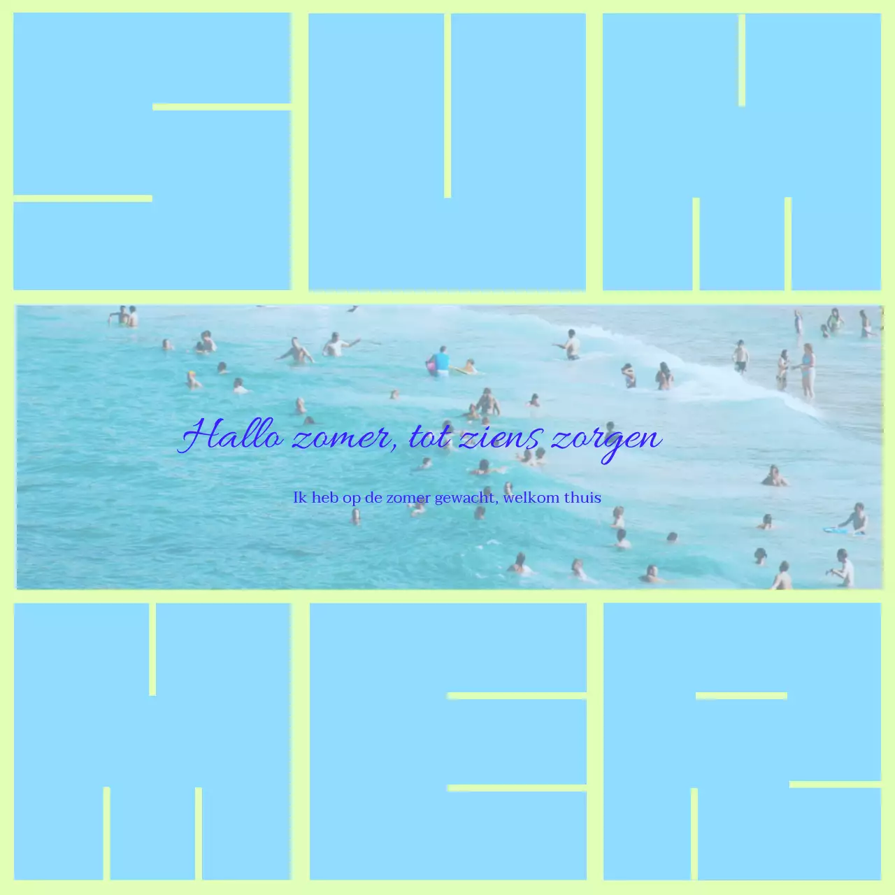 Moderne zomerreispost in chartreuse en lichtblauw