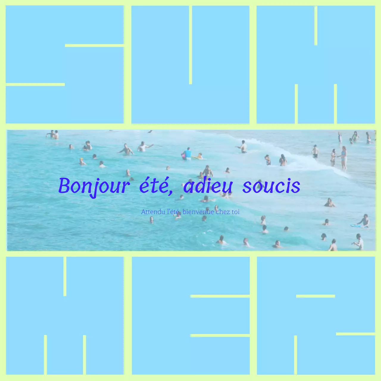 Poste de voyage d'été moderne en chartreuse et bleu clair