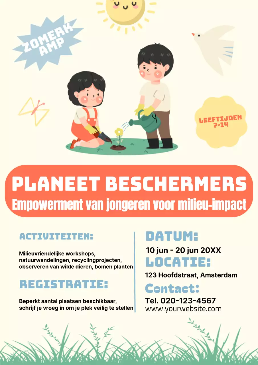 Heldere Leuke Illustratie Zomer Aankondiging Kamp Milieuverandering Poster