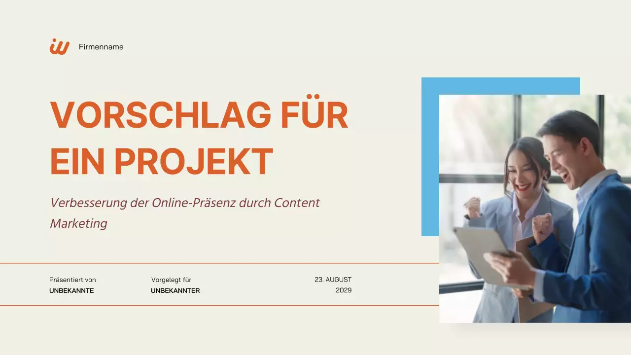 Creme Orange Einfacher Projektvorschlag für Unternehmen