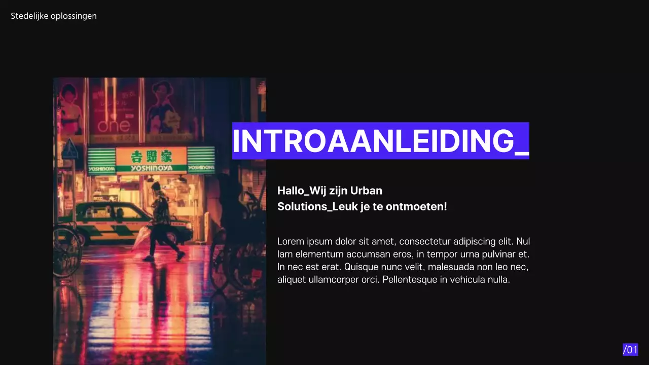 Paars Zwart Modern Minimal Pitch Deck voorstel