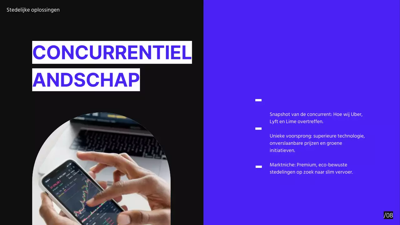 Paars Zwart Modern Minimal Pitch Deck voorstel