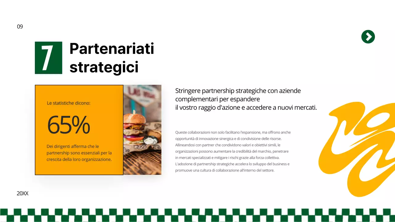 Strategia aziendale del burger giallo e verde in grassetto