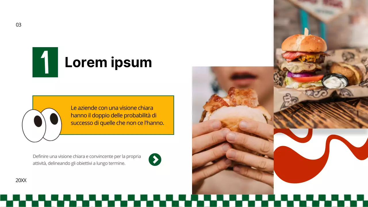 Strategia aziendale del burger giallo e verde in grassetto