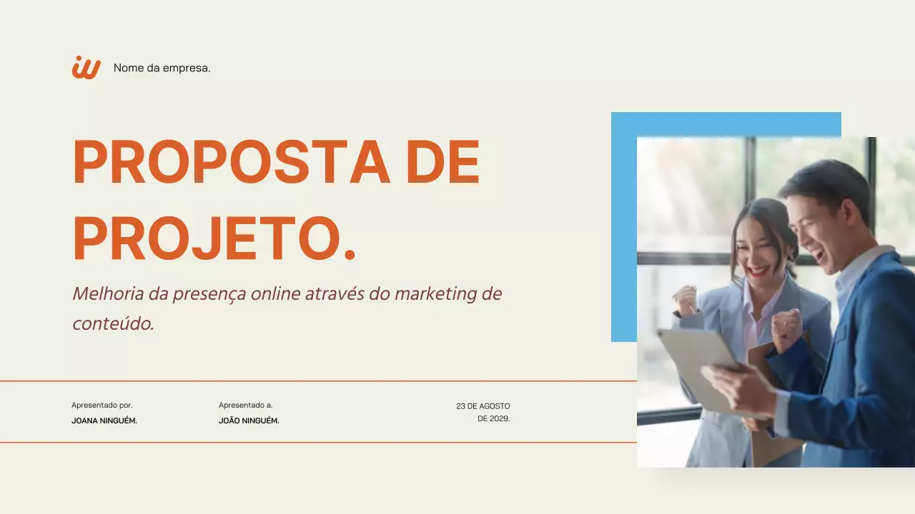 Proposta de projeto empresarial simples em laranja creme