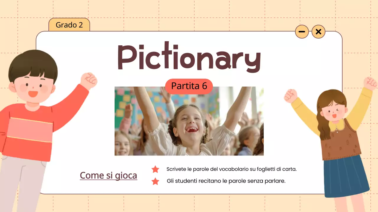 Animazione arancione Vocabolario Giochi divertenti Materiale di classe