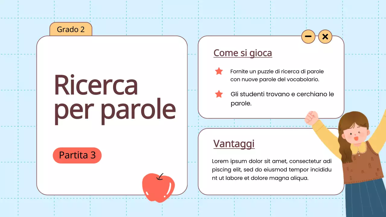 Animazione arancione Vocabolario Giochi divertenti Materiale di classe