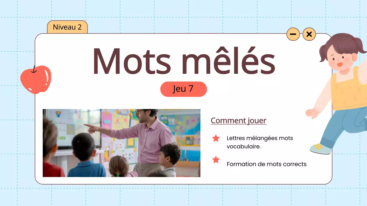 Orange Animation Vocabulaire Jeux amusants Matériel de classe