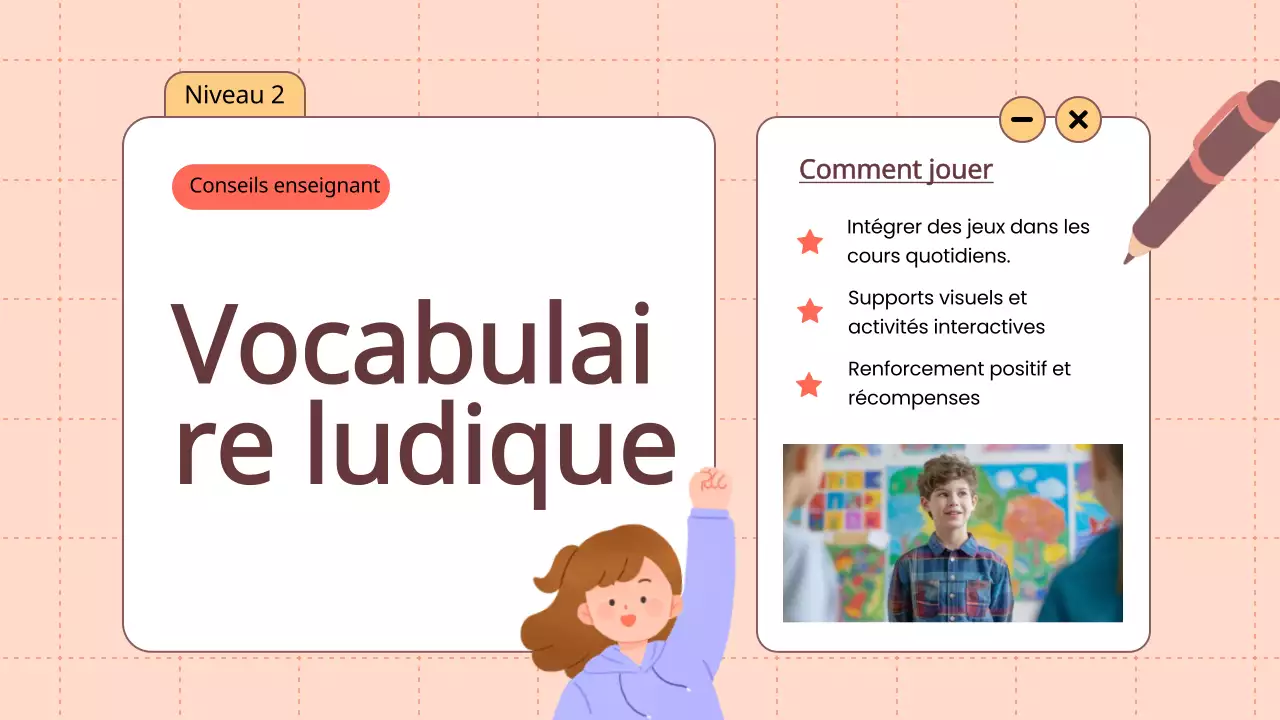 Orange Animation Vocabulaire Jeux amusants Matériel de classe