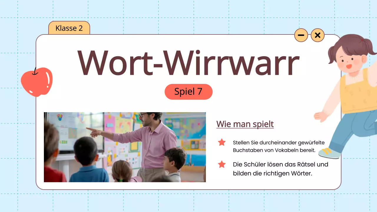 Orange Animation Wortschatz Spaß Spiele Klasse Material