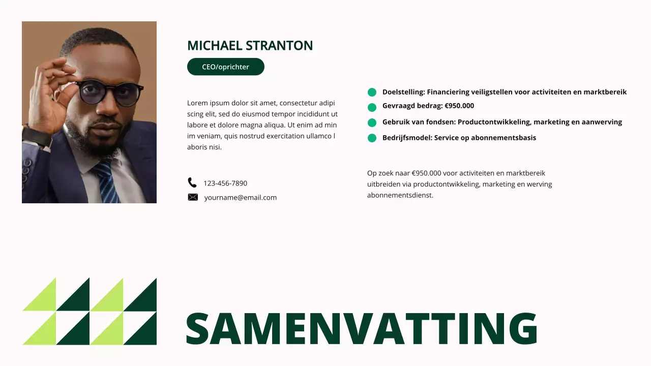 Green Geometric Klein Bedrijf Financieringspitch Voorstel