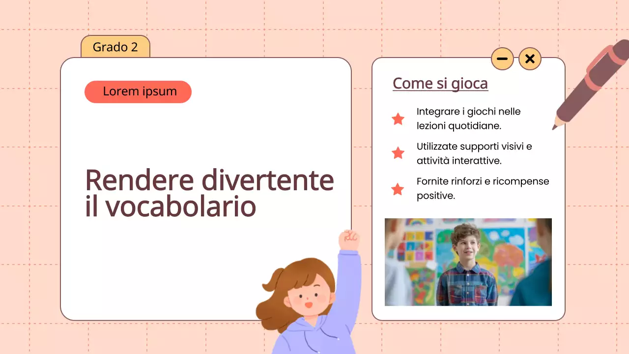 Animazione arancione Vocabolario Giochi divertenti Materiale di classe