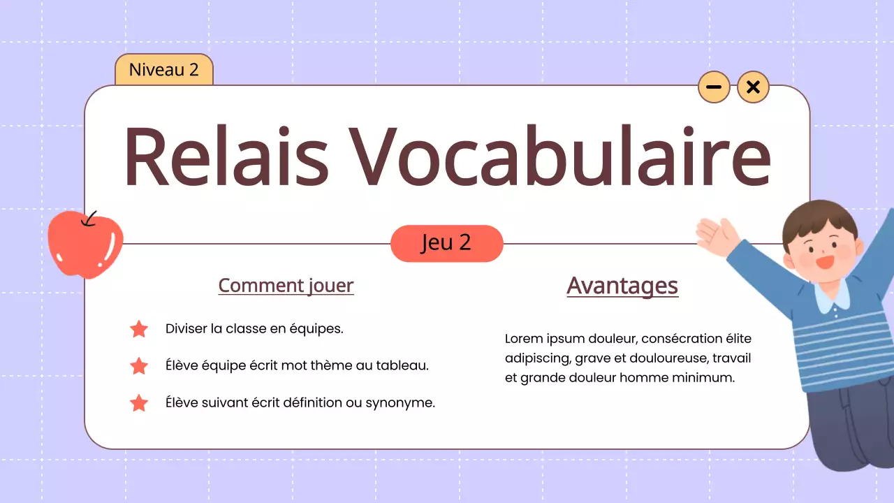 Orange Animation Vocabulaire Jeux amusants Matériel de classe