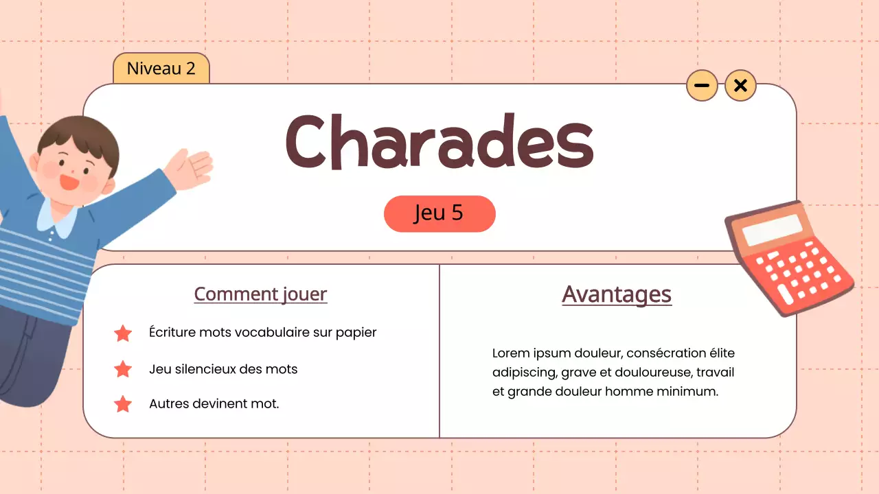 Orange Animation Vocabulaire Jeux amusants Matériel de classe