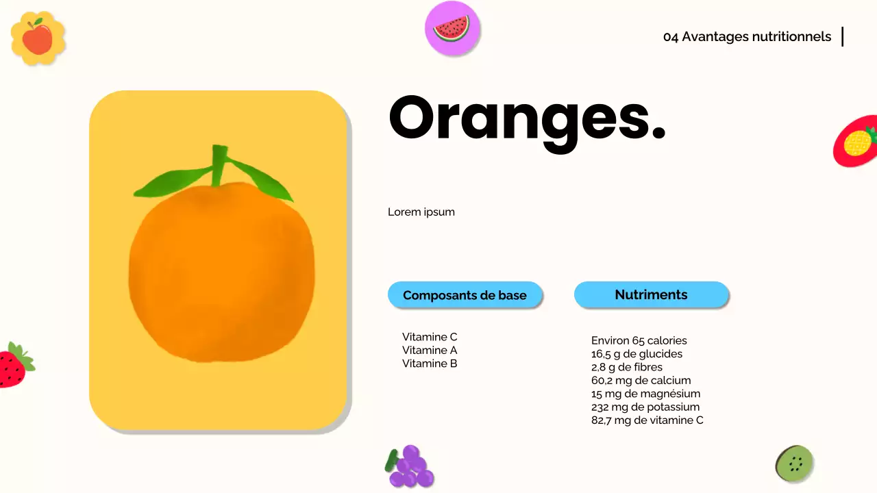 Orange blanche Matériel de conférence moderne sur les fruits