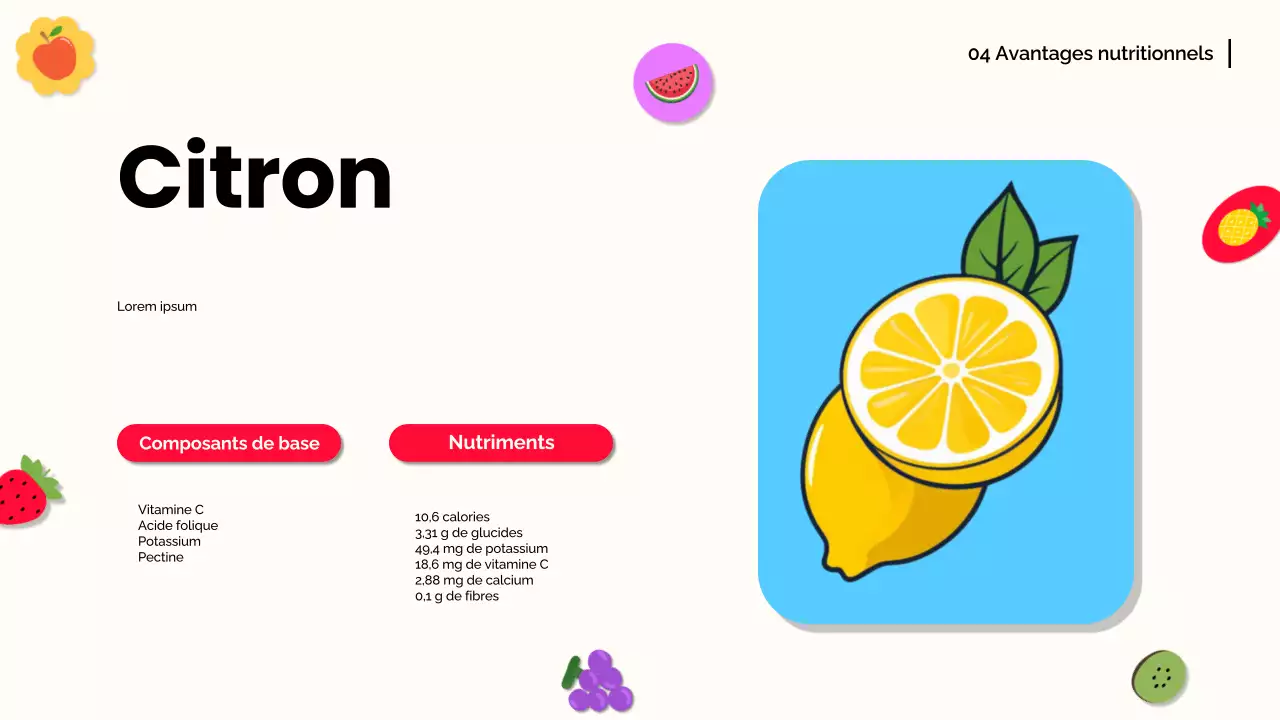 Orange blanche Matériel de conférence moderne sur les fruits