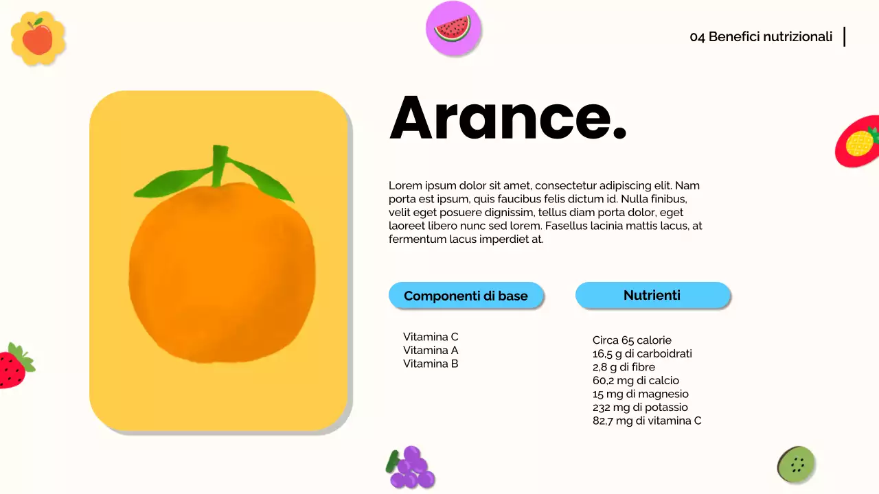 Arancia bianca Materiale moderno per conferenze sulla frutta