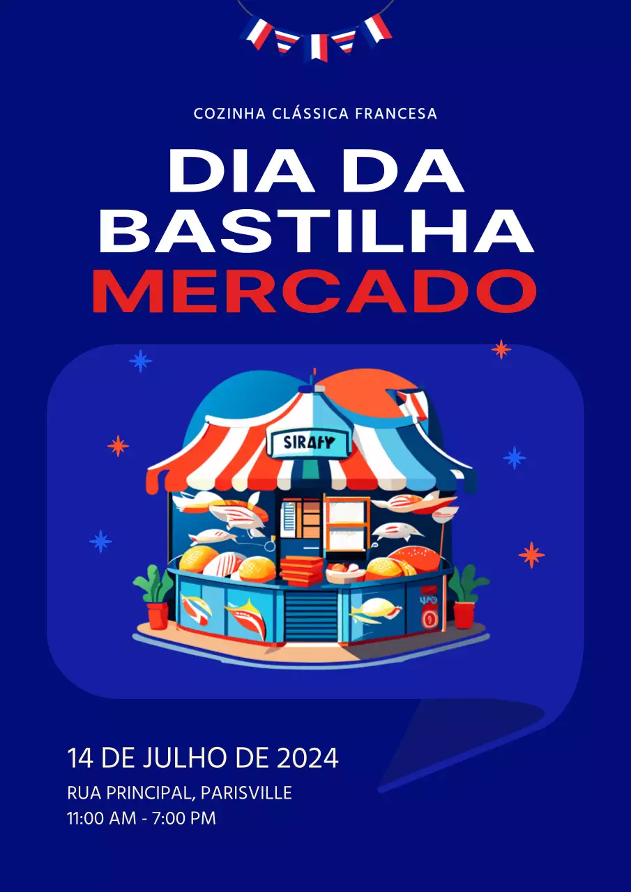 Azul Vermelho Basic Bastille Day Market Anúncio