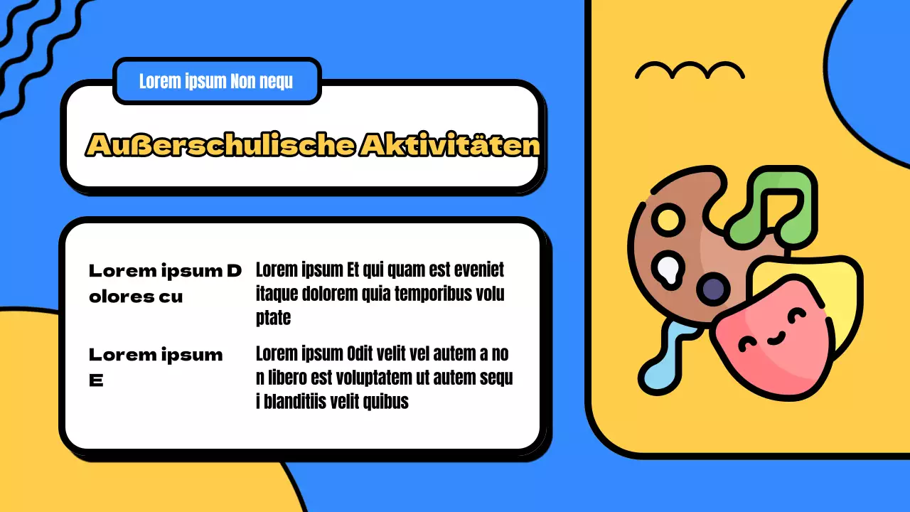 Gelbes und blaues Material für den Einführungskurs für neue Schüler