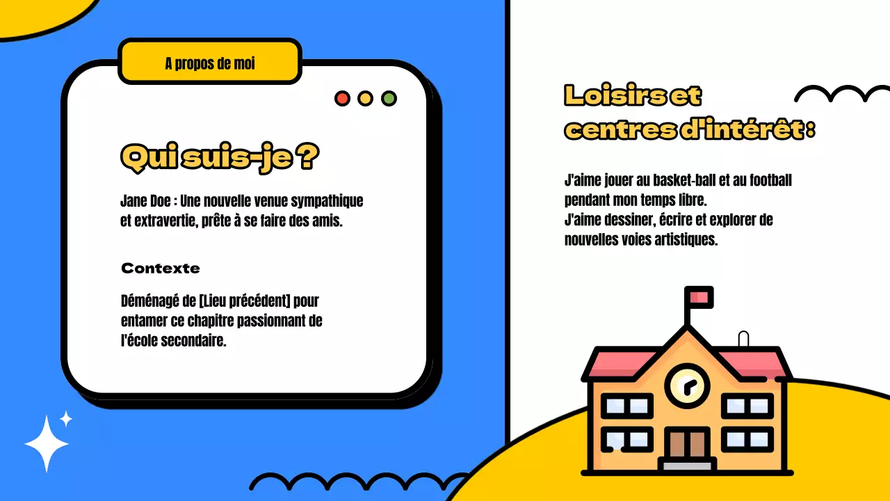 Matériel de cours moderne jaune et bleu pour l'introduction des nouveaux étudiants