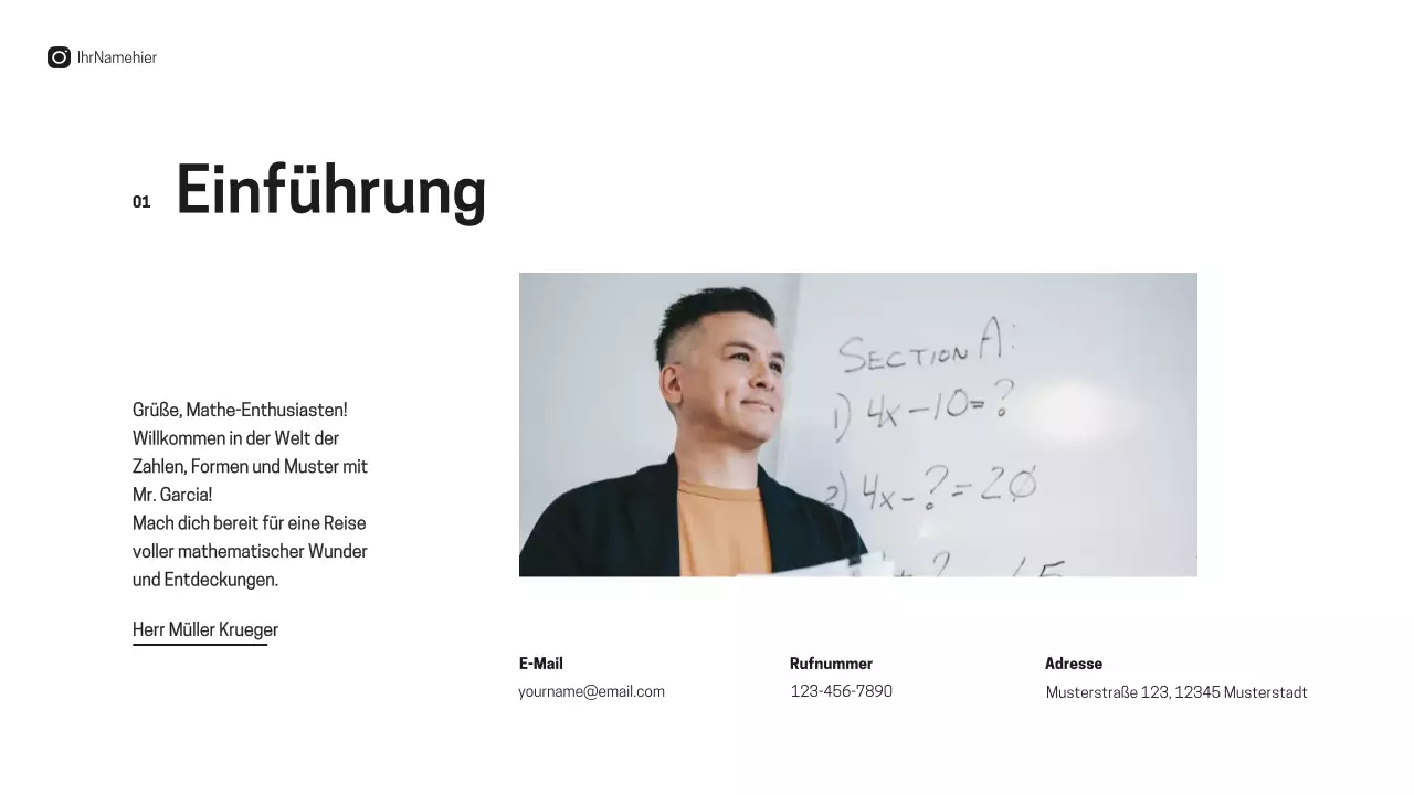 Schwarz-Weiß-Minimal-Mathe-Lehrer Einführung Klasse Material
