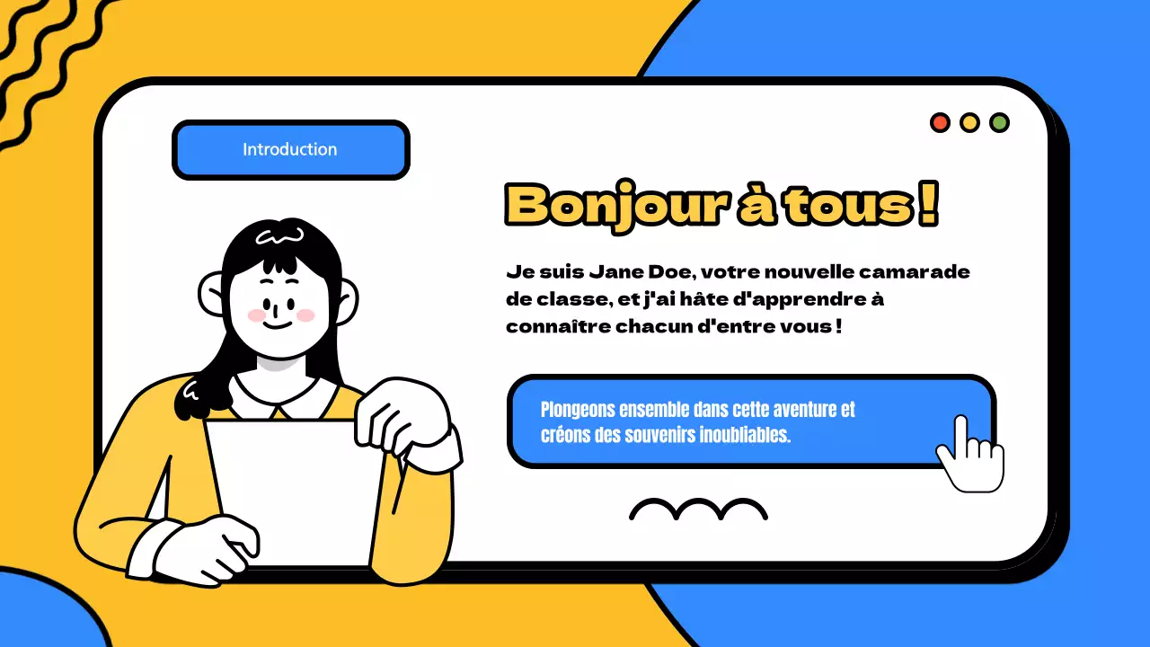 Matériel de cours moderne jaune et bleu pour l'introduction des nouveaux étudiants